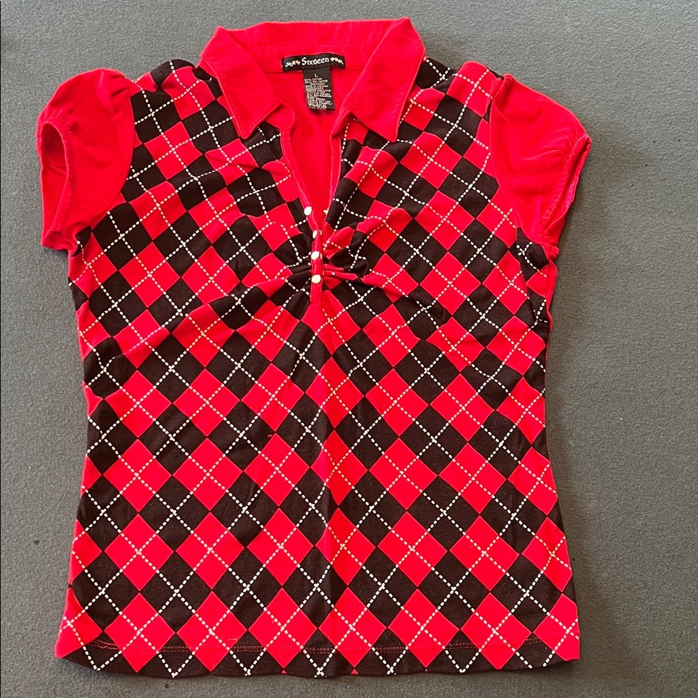 Red and Black Argyle collared shirt, vintage